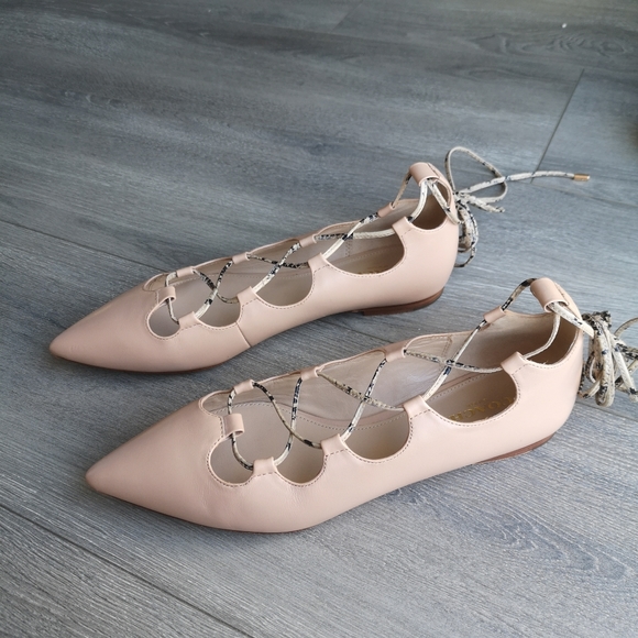 Coach Justine Leather Ghillie Lace Up Pointed Toe Ballet Flat in Nude - Picture 7 of 16